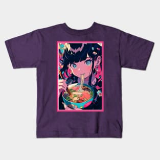 Cute Anime Girl |  Ramen Noodles | Hentaii Chibi Kawaii Design Kids T-Shirt